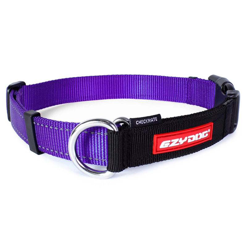 EzyDog Checkmate Martingale Collar for Dogs – Premium Nylon Training Dog Collar for Easy Control with no Choking (Large, Purple) Large - PawsPlanet Australia