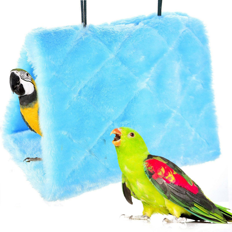 MOACC Winter Warm Bird Nest House Shed Hut Hanging Hammock Finch Cage Plush Fluffy Birds Hut Hideaway for Hamster Parrot Macaw Budgies Eclectus Parakeet Cockatiels Cockatoo Lovebird (M, Blue) M