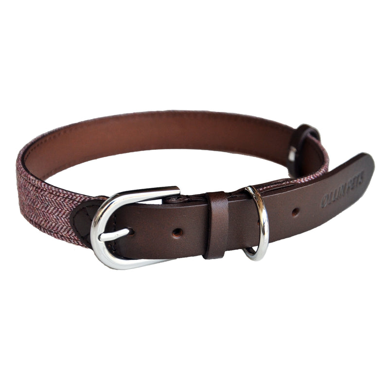 Soft and Comfortable Classic Genuine Leather & Tweed Pet Collar, Neck 13-17", Medium, Dog Collar - PawsPlanet Australia