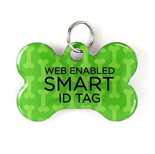 Dynotag Web/Location Enabled QR Code Smart, Deluxe Coated Steel Pet Tag - Play Series - Bone Green Classic