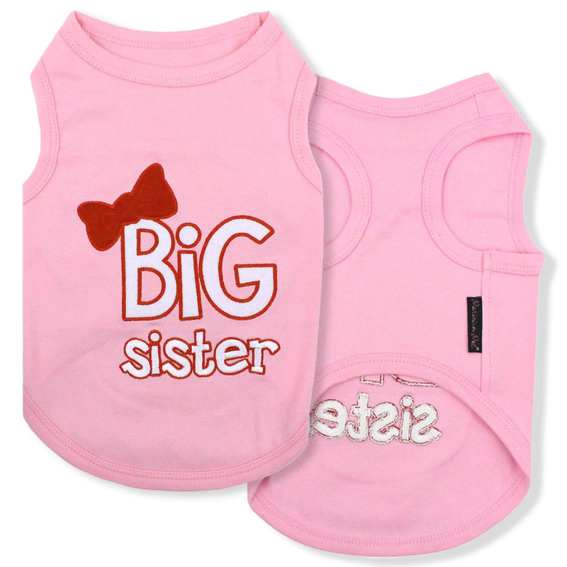 Parisian Pet Cat and Dog T-Shirt with Embroidered ' Big Sister ' - Breathable Big Sister Doggy Clothes - Sleeveless Pets Vest - Machine Washable Pink Shirts for Large Dogs 3XL - PawsPlanet Australia