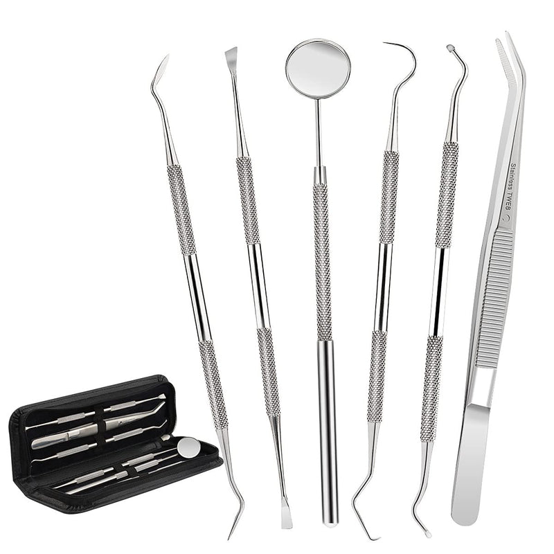 Dental Tools,Patekfly Stainless Steel 6 Pack Dental Pick Dental Floss, Dental Hygiene Tool Set,Tooth Scraper Plaque Tartar Remover Dental Tweezers Gum Floss for Personal Oral Care & Pet Use - PawsPlanet Australia