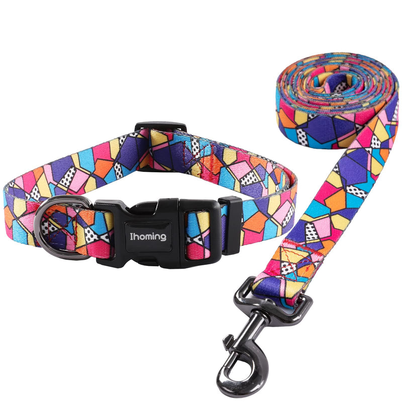 Ihoming Puppy Collar and Leash Set for Daily Outdoor Walking Running Training, Geometric Design for Extra Small Boys Girls Dogs Cats Pets, XS-Up to 10LBS C-Geometric X-Small (Pack of 1)