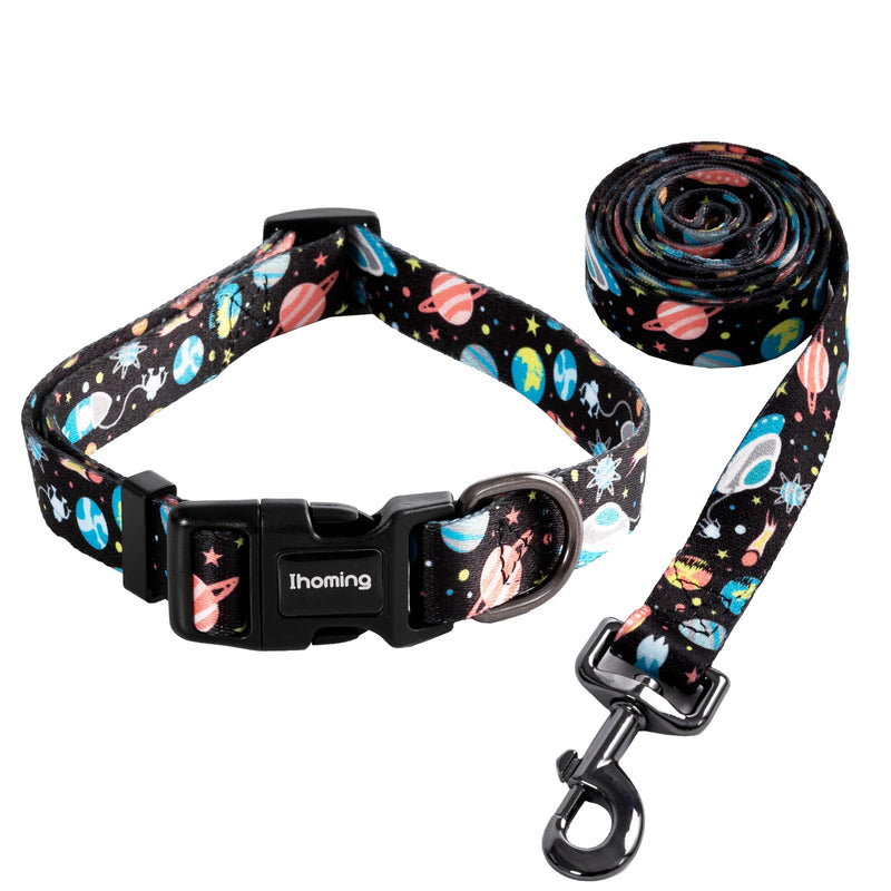 Ihoming Dog Collar and Leash Set for Daily Outdoor Walking Running Training, Space Design for Small Boys Girls Dogs Cats Pets, S-Up to 20LBS B-Space Small (Pack of 1) - PawsPlanet Australia