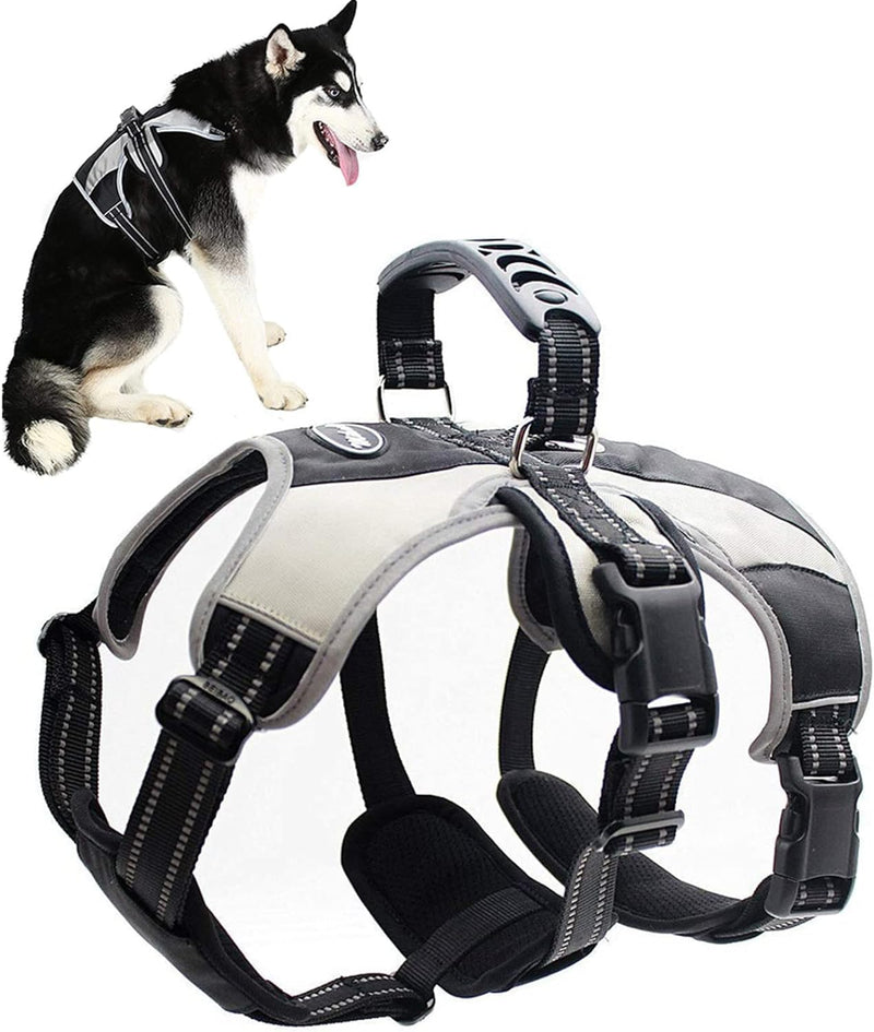Mihachi Escape Proof Dog Harness - No Pull Reflective Dogs Harness Vest with Lift Handle, Adjustable Soft Padded No Slip Pet Harness Training Easy Control for Medium Large Dogs Black & Grey - PawsPlanet Australia