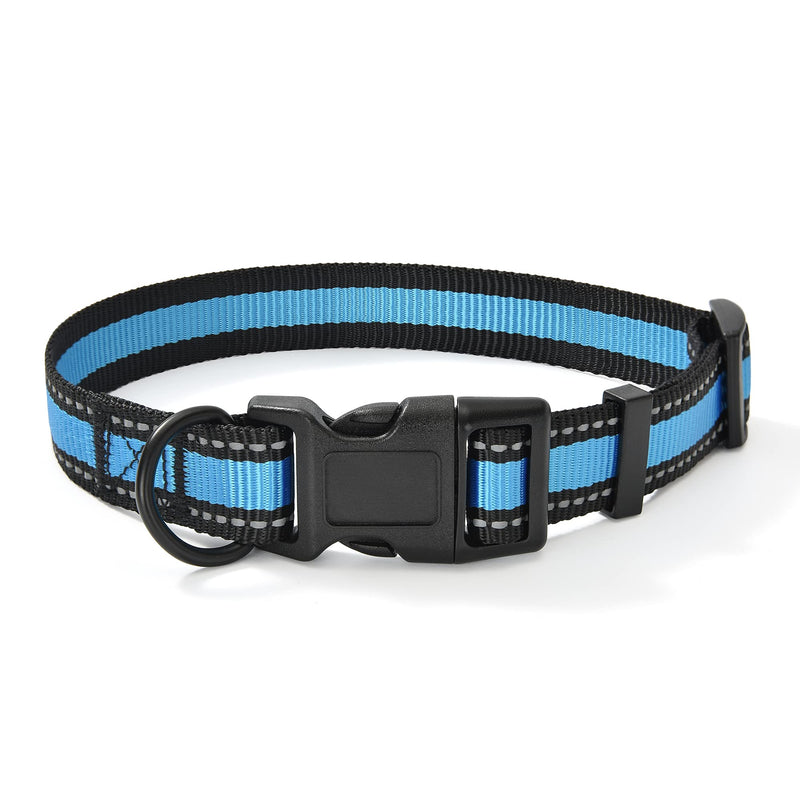 Mile High Life Dog Collar | Nylon Reflective Dog Collars | Light Weight Puppy Collars | Blue Dog Collars for Large Dogs (Blue, Large) Large (Pack of 1) 2 Reflective Line-Blue - PawsPlanet Australia