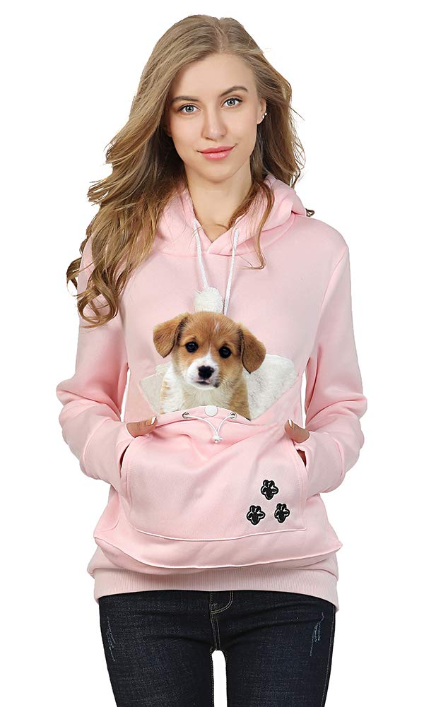 Jomago Womens Pet Carrier Sweater Cat Dog Pouch Hoodies Animal Holder Long Sleeve Hood Sweatshirt Small Pink - PawsPlanet Australia