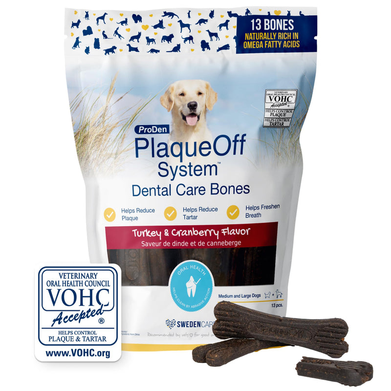 ProDen PlaqueOff System Dental Care Bones for Dogs - Dog Breath Freshener & Plaque Remover - Dog Teeth Cleaning for a Healthy Mouth - Turkey Cranberry Flavor - 17 oz Turkey & Cranberry - PawsPlanet Australia