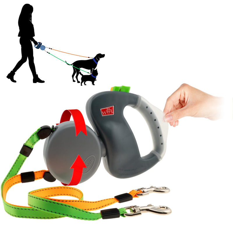 Wigzi - 2025 Edition - 2 Dog Retractable Leash – Featuring Our Incredible Silicone Gel Handle - No Tangle Engineering. Each Dog 50 lb up to 10 ft Distance. Lock and Unlock Easily. Reflective Webbing. - PawsPlanet Australia