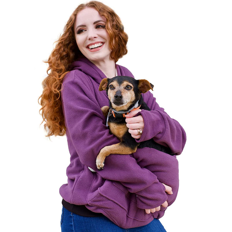 Unisex Big Pouch Hoodie Long Sleeve Pet Cat Dog Holder Carrier Sweatshirt Purple-fleece Small - PawsPlanet Australia
