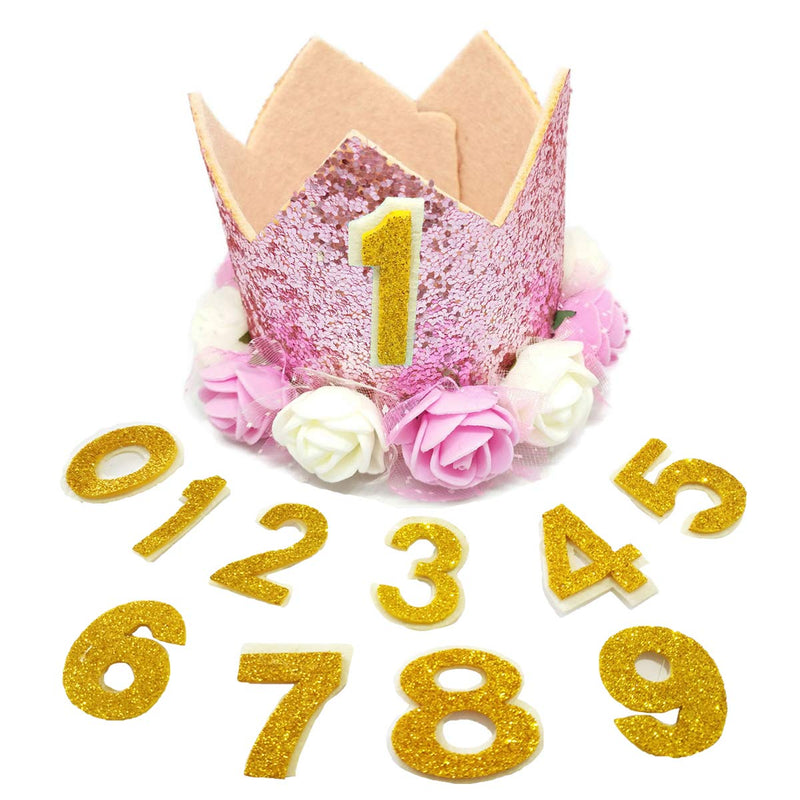 PET SHOW Pink Crown Dog Birthday Party Hat for Girls Reusable Birthday Party Cat Kitten Headband with 0-9 Figures Charms Grooming Accessories with Glue Pack of 1 - PawsPlanet Australia