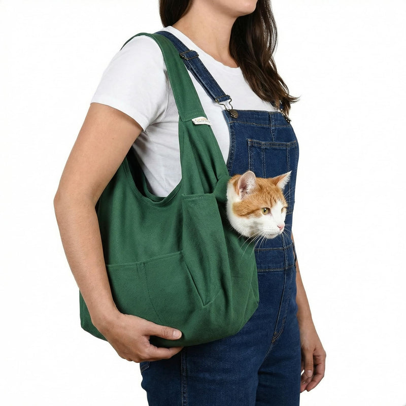 Cat-in-the-Bag Cozy Comfort Carrier - Large Green Pet Carrier and Cat Carrier Soft for Cutting Nails, Vet Visits, Medication Administration, Dental Care, & Travel Large – 10 lbs. and up.