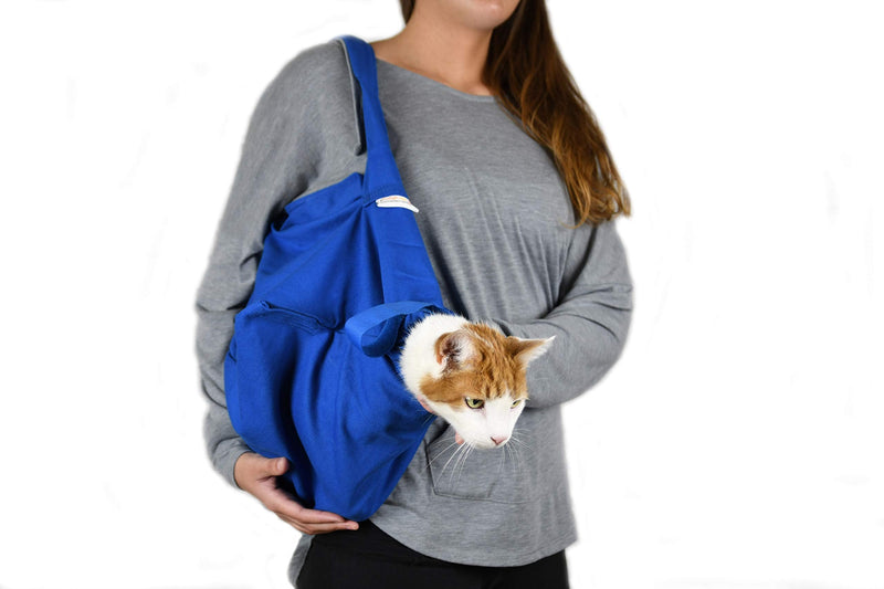 Cat-in-the-Bag Cozy Comfort Carrier - Small Cobalt Blue Cat Carrier Soft for Grooming, Vet Visits, Medication Administration, Dental Care, Nail Trimming, and Car Travel Small (for cats under 10 lbs.) - PawsPlanet Australia