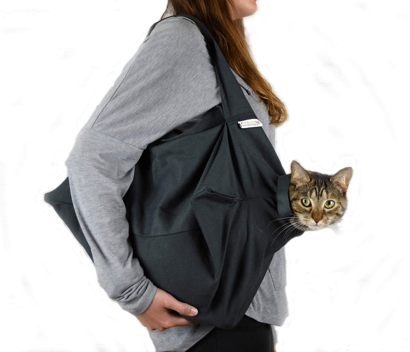 Cat-in-the-Bag Cozy Comfort Carrier - Small Charcoal Grey Cat Carrier Bag, Soft Cat Carrier and Cat Wrap for Nail Clipping, Vet Visits, Medication Administration, Dental Care, and Traveling Small (for cats under 10 lbs.) - PawsPlanet Australia