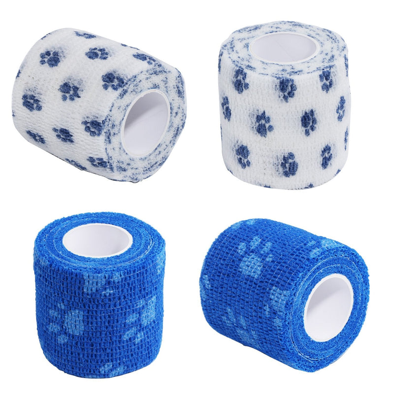 Pet Bandage Cohesive Bandage Self Adhering Stick Bandage, Multi-Function Non-Woven Fabric Elasticity Gauze Rolls Self Adhering Stick Bandage Wrap Vet Tape for Pet Animals (White and Blue) White and Blue - PawsPlanet Australia