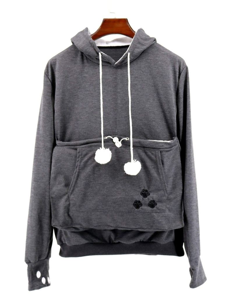 Bocianelli Pet Cat Dog Pouch Hoodies Pullover Sweater Pocket Hoodie Cat Dog Holder Carrier Sweatshirt Dark Grey Large - PawsPlanet Australia
