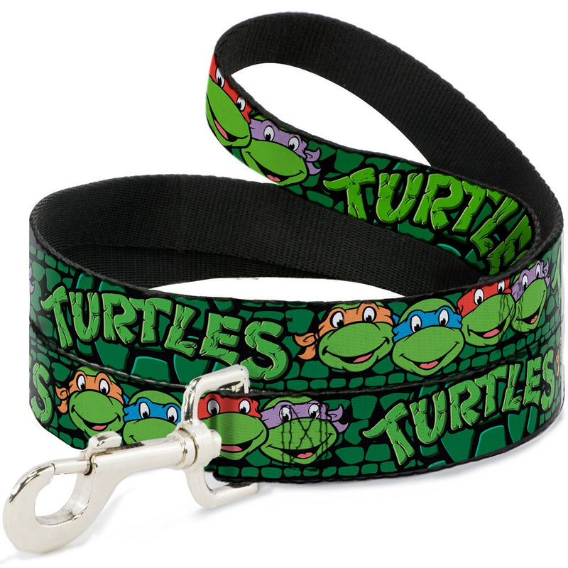 Dog Leash TMNT Ninja Turtles Group Faces Turtle Shell Black Green 6 Feet Long 1.5 Inch Wide 6 Feet Long - 1.5" Wide
