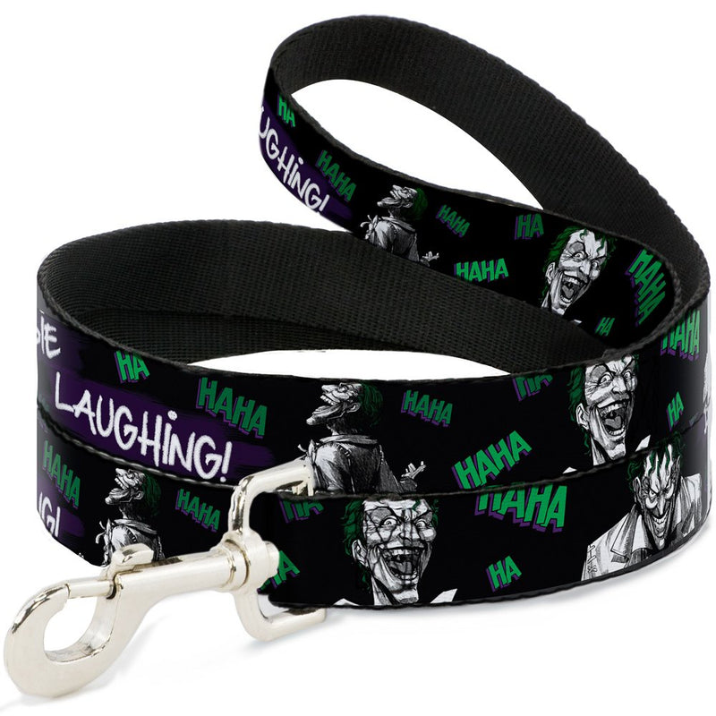 DC Comics Pet Leash, Dog Leash, Joker Die Laughing Haha Black Purple Green, 6 Feet Long 1.5 Inch Wide 6 Feet Long - 1.5" Wide