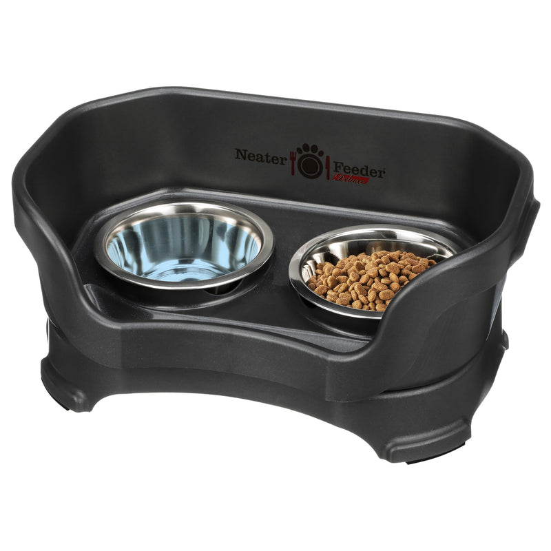 Neater Feeder Deluxe Mess Proof Cat Bowls Elevated for All Breeds – Made in USA – No Spill Raised Bowls for Indoor Cats – Stainless Steel Food and Water Bowl Set, Pet Dish Feeding Station, Black Cat with Standard Bowl Midnight Black