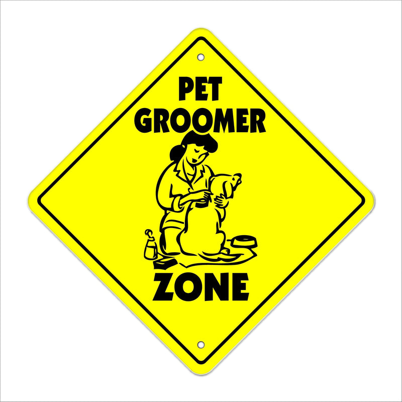 Pet Groomer Sign Crossing Zone Xing | Indoor/Outdoor | 20" Tall Scissors trimmes Leash Shampoo Dryer 20" Tall X 20" Wide Plastic Sign - PawsPlanet Australia