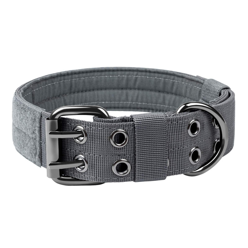 OneTigris Military Adjustable Dog Collar with Metal D Ring & Buckle 2 Sizes (L, Grey) Large - PawsPlanet Australia