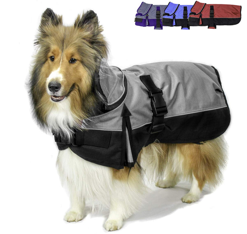 Derby Originals Ruff Pup 1200D Ripstop Waterproof Reflective Winter Dog Coat with Neck Cover and Harness Compatible Opening 220G 26" Charcoal/Black - PawsPlanet Australia