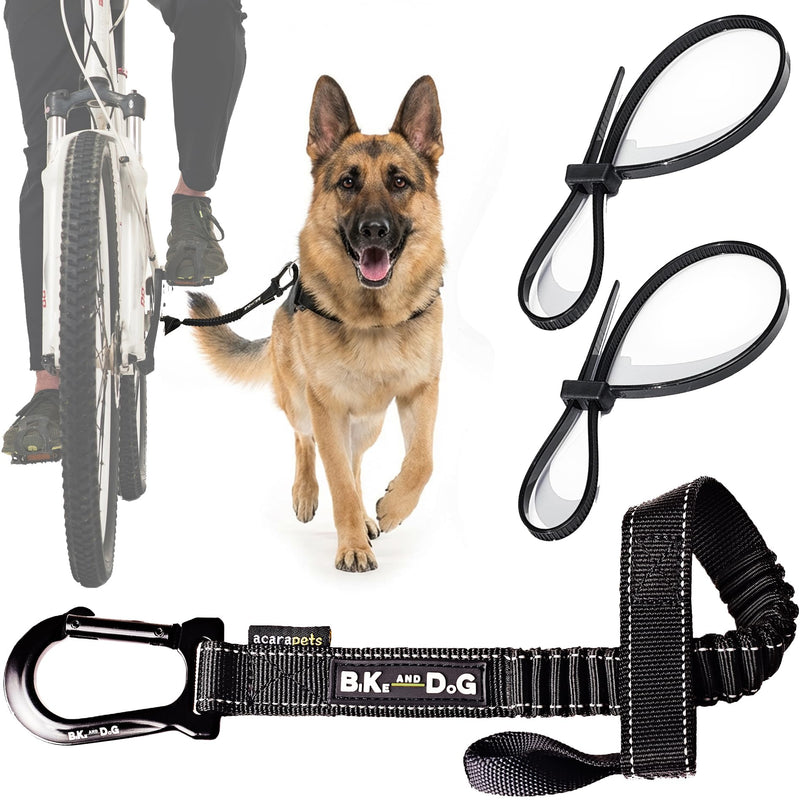 BIKE AND DOG - Dog Leash and Harness for Bicycle, Harness with 3 Rings, 2 are Sides, Includes 2 Special Cable Ties for Bicycle. Patented. (Black, Leash) Black Leash Only (No Harness) - PawsPlanet Australia