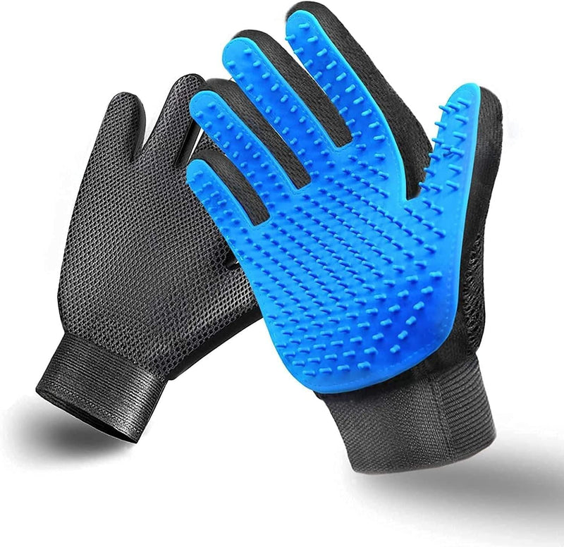 Pet Grooming Glove Hair Remover Brush Gentle Deshedding Efficient Pet Mitt Pet Massage Gloves Left & Right Hand Draw Dogs Cats Horses Long Short Fur (1Pair Left & Right Hand (Blue)) Blue - PawsPlanet Australia