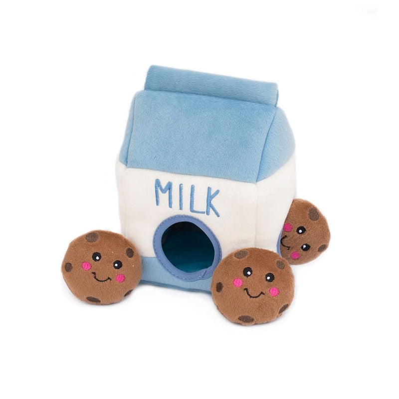 ZippyPaws Burrow- Interactive Dog & Puppy Toys for Boredom, Stimulating Pet Products to Keep them Busy, Hide & Seek Plush Puzzles, Squeaky Toy for Enrichment, For Small & Medium Dogs- Milk and Cookies Milk & Cookies - PawsPlanet Australia