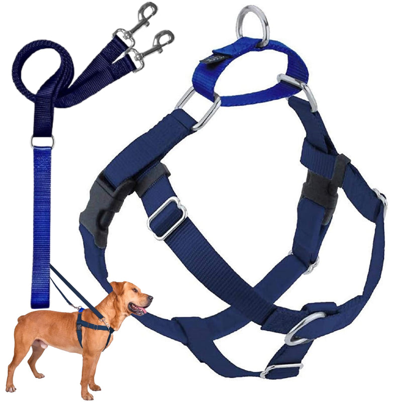 2 Hounds Design Freedom No Pull Dog Harness | Comfortable Control for Easy Walking |Adjustable Dog Harness and Leash Set | Small, Medium & Large Dogs | Made in USA | Solid Colors | 1" LG Navy LG (Chest 28"- 32") - PawsPlanet Australia