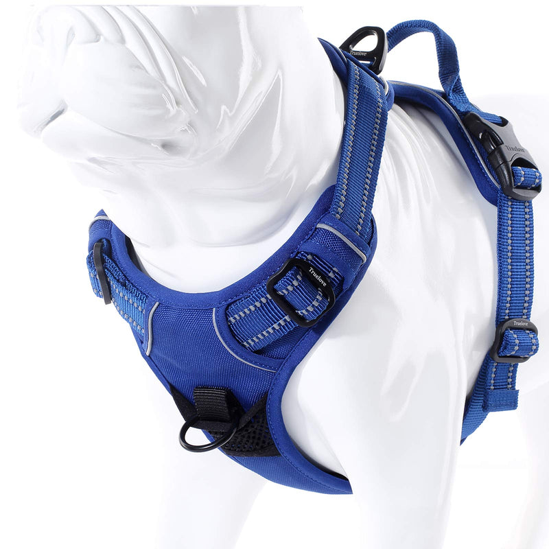 Soft Front Dog Harness .Best Reflective No Pull Harness with Handle and 2 Leash Attachments Large (Pack of 1) Royal Blue - PawsPlanet Australia