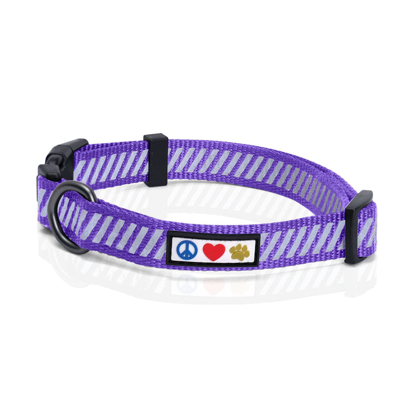 Pawtitas Reflective Dog Collar for Dog and Puppies A High Visibility Collar with Reflective Bands | Adjustable Dog Collar Heavy Duty Perfect for Extra Small and Small Puppies - Purple XS Collar X-Small (Pack of 1) - PawsPlanet Australia