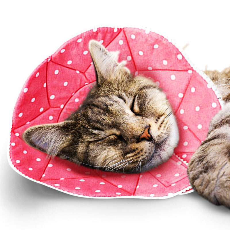 SunGrow Cat Cone Collar Soft Washable, Cat Recovery E Collar Sleep Cone After Surgery to Stop Licking, Pet Cone of Shame Alternatives, Scratch & Bite Proof Grooming Soft Cone for Easy Nail Cutting Pink Polka (S, 7.5-9" Neck) - PawsPlanet Australia