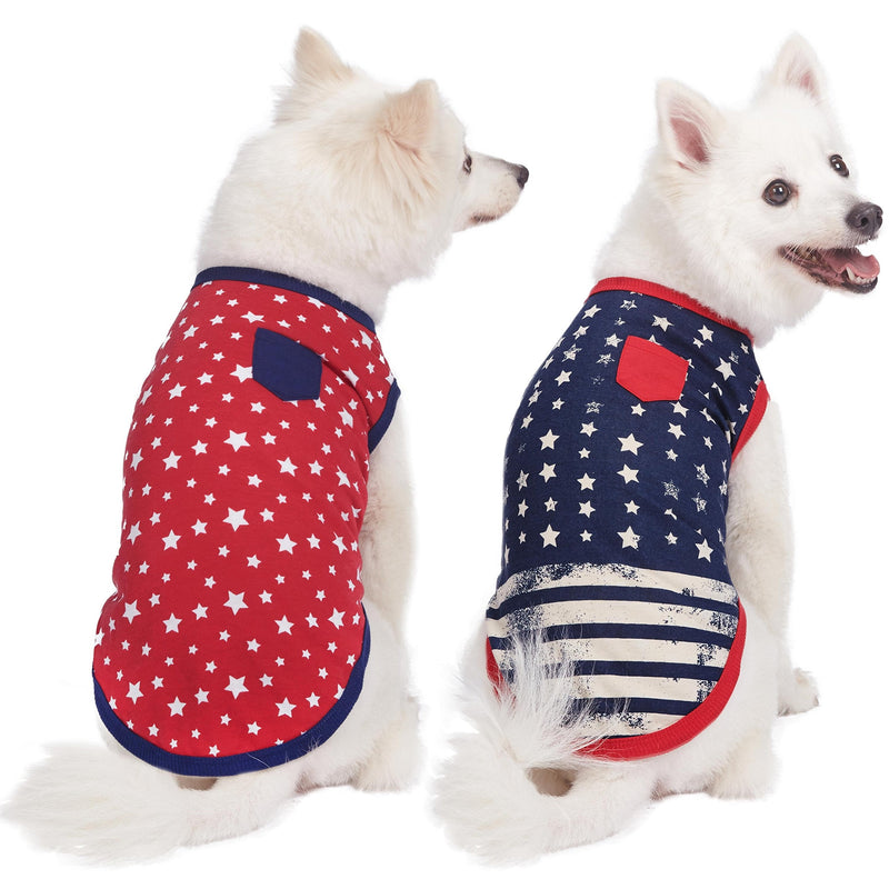 Blueberry Pet Pack of 2 Soft & Comfy Patriotic Spirit USA Stars Stripes American Flag Cotton Blend Dog T Shirts, Back Length 16", Clothes for Dogs 16 inch (Pack of 2) National Pride - PawsPlanet Australia