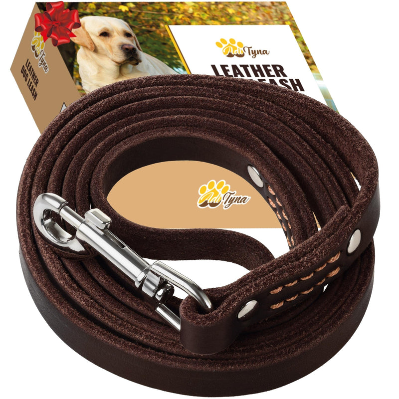 ADITYNA - Premium Leather Dog Leash - 6 ft, Heavy-Duty, Soft & Strong for Small/Medium Dogs - Perfect for Walking, Training, Hiking, and Running (Medium: 6 ft x 5/8", Brown) Medium: 6 ft x 5/8" - PawsPlanet Australia