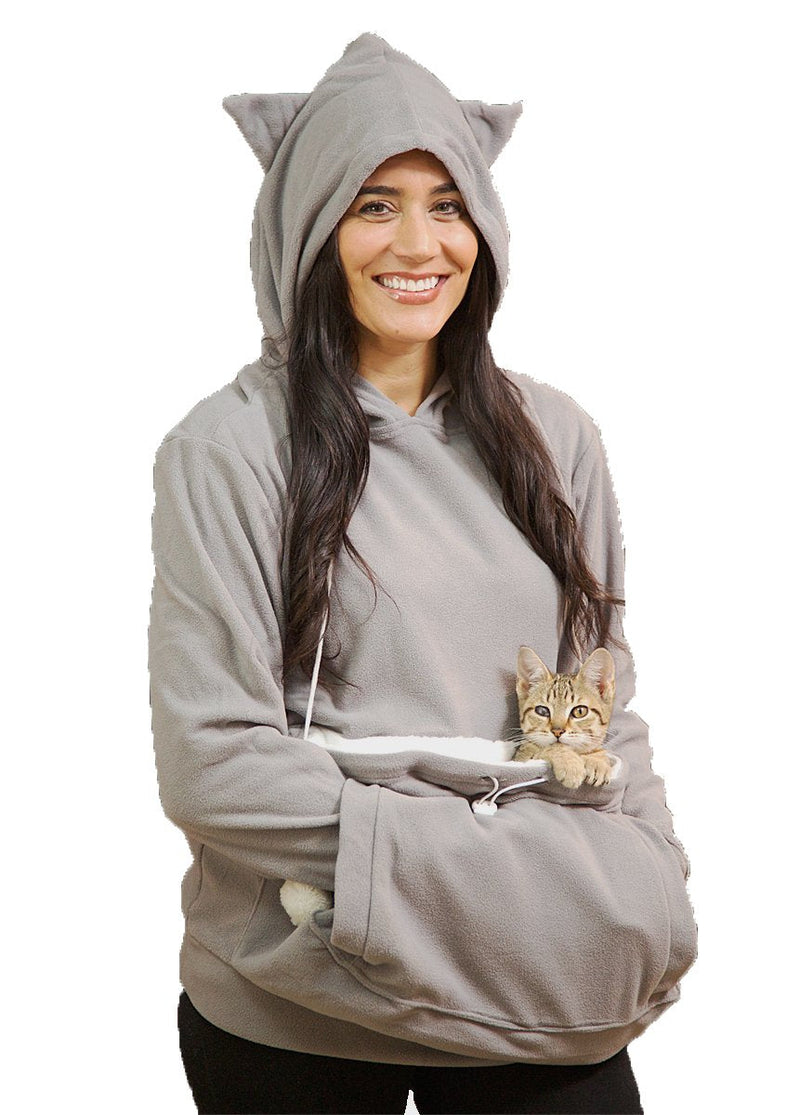 KITTYROO Cat Hoodie, The Original AS SEEN ON TV Kitty Carrying Sweatshirt, with Super Soft Kangaroo Pet Pouch (X-Large) Grey - PawsPlanet Australia