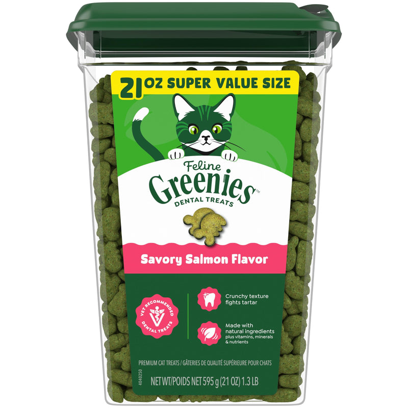 Greenies Cat Treats, Feline Veterinarian-Recommended Adult Natural Dental Cat Treats, Savory Salmon Flavor, 21 oz. Tub 1.31 Pound (Pack of 1) - PawsPlanet Australia