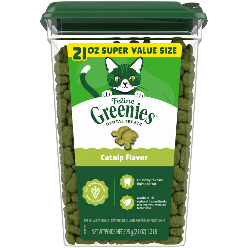 Greenies Cat Treats, Feline Veterinarian-Recommended Adult Natural Dental Treats, Catnip Flavor, 21 oz. Tub 1.31 Pound (Pack of 1) - PawsPlanet Australia