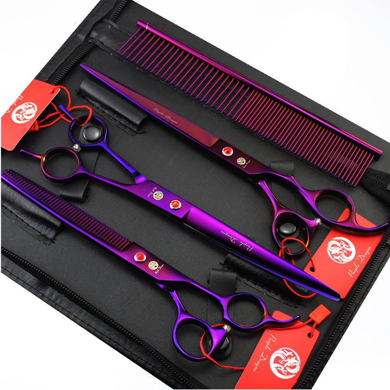 Purple Dragon 8 inch 3 in 1 Professional Pet Grooming Thinning Scissors - Upward Curved Shears and Dog Hair Cutting Scissor - Perfect for Pet Groomer or Family DIY Use (Purple) Purple - PawsPlanet Australia