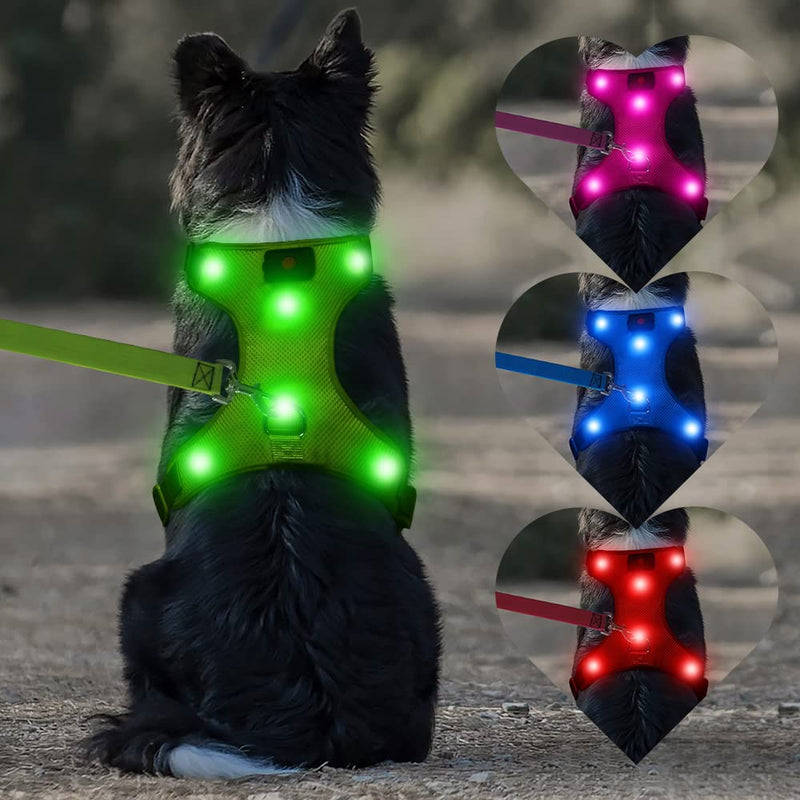 Domi Light Up Dog Harness - USB Rechargeable Reflective Dog Vest No Pull Led Dog Harness with Comfortable Padded Suit for Small / Medium / Large Dogs L [Neck:19.5"-28"; Chest:28"-42"] Green