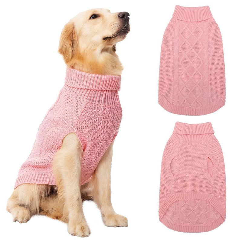 Mihachi Turtleneck Dog Sweater - Winter Coat Apparel Classic Cable Knit Clothes with Leash Hole for Cold Weather, Ideal Gift for Pet in New Year Large Flesh pink - PawsPlanet Australia