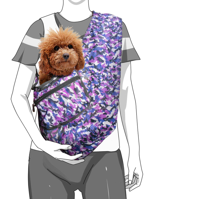 Foldable Mesh Dog Cat Carrier Crossbody Sling Bag Small Size -Ideal for Pets Below 5kgs /11 lbs-Camouflage Purple - PawsPlanet Australia