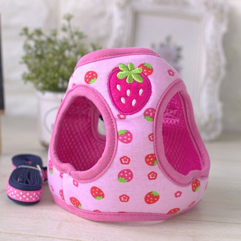 Stock Show Small Pet Summer Spring Cute Cartoon Harness Vest and Matching Polka Dots Lead Leash Set Breathable Soft Mesh Padded Adjustable Chest Strap Hareness for Puppy Kitten Small Animal S Pink - PawsPlanet Australia