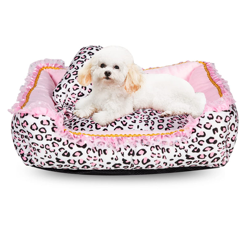 Gigreinc Dog Bed for Small Dogs - Cute Pink Leopard Dog Bed,Cat Beds for Indoor Cats Washable - Square Shape Cat Dog Sofa Bed Pet House Nest Cave(M, 20.8" L x 18" W x 5.5" Medium Square Bed - PawsPlanet Australia