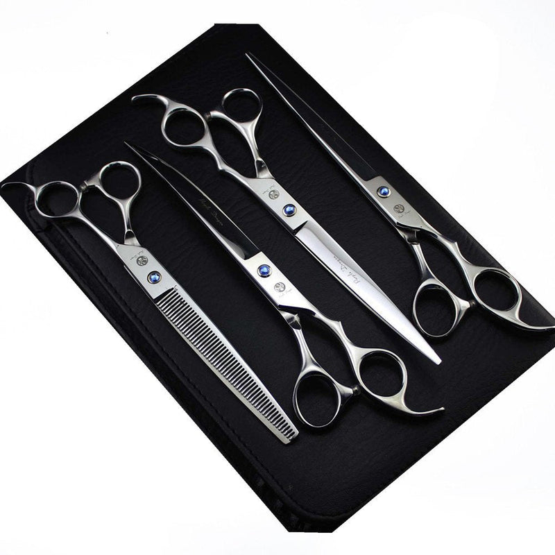 8.0 inch Professional Pet Grooming Scissors,Dog Straight Shear, Thinning/Blending Scissor & 2 PCS Curved Shear with Bag (Silver) Silver - PawsPlanet Australia