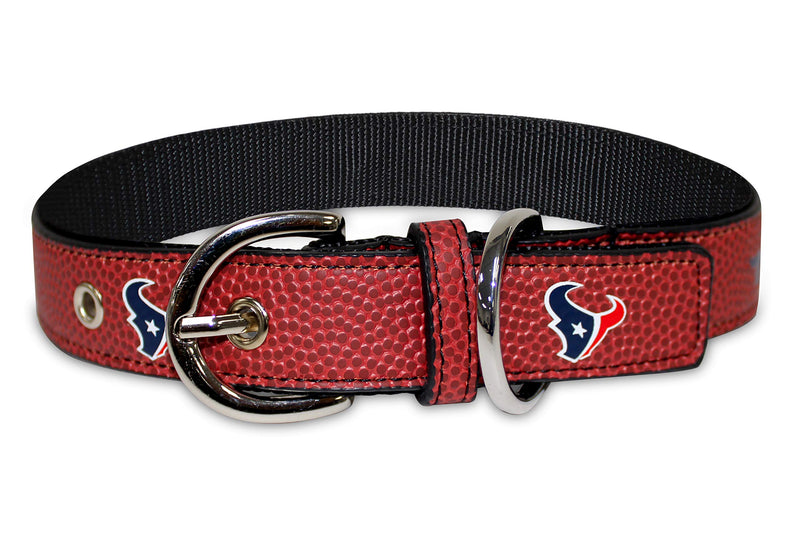 Pets First Tough Leather Pet Collar NFL Houston Texans Premium Dog Collar, Limited Edition, Size Medium. Best & Strongest Heavy-Duty Dog Collar!, Medium (16-20" Long & 1" Wide) (HOU-3081-MD)