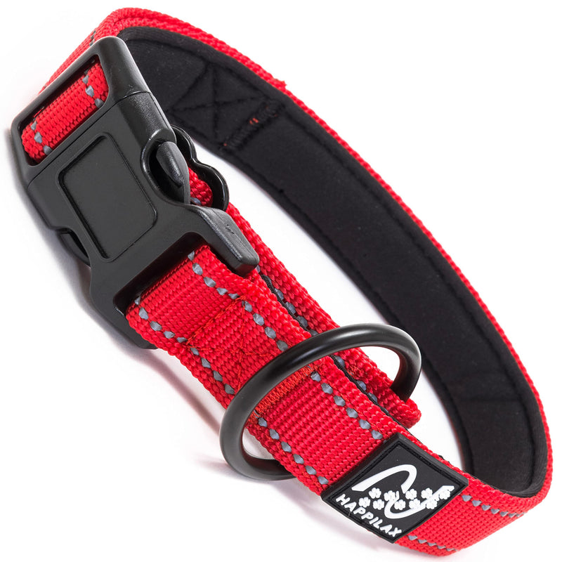 Happilax Adjustable Dog Collar - Reflective Padded Collar with Strain Relief for Small Dogs - Buckle Collar - Neck Size 12-14 inches - Red Color XS