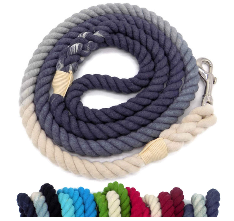 Sier 5ft Ombre Rope Dog Leash Braided Cotton Heavy Duty Strong Durable Multi-Colored (Steel Grey) - PawsPlanet Australia