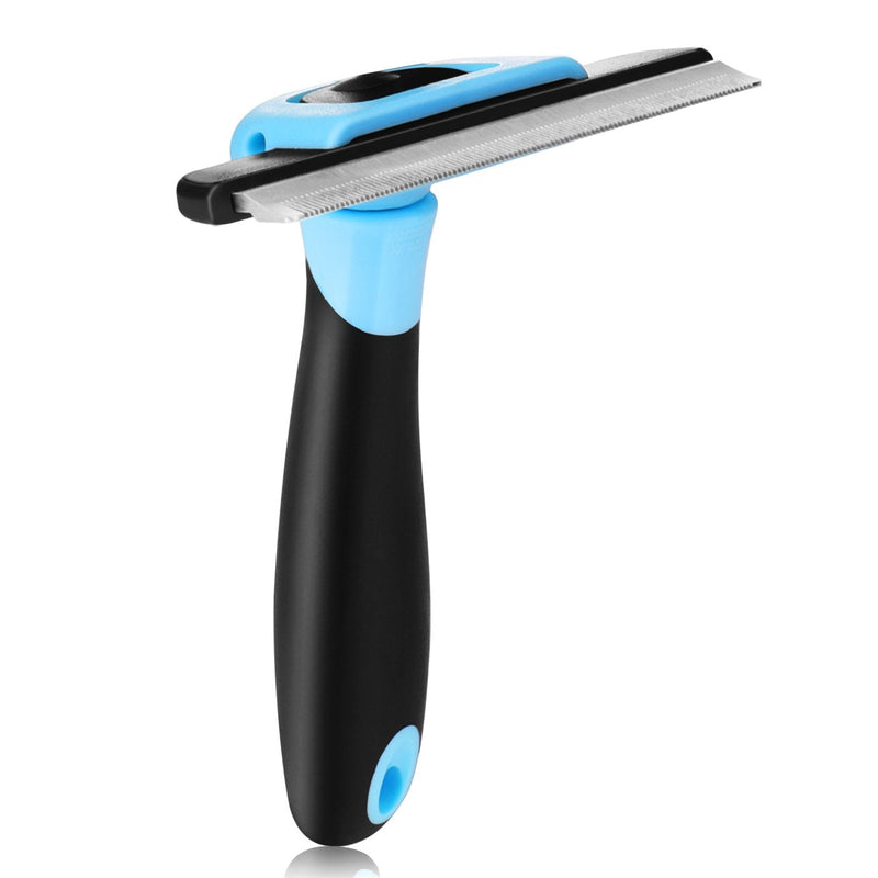 Flexzion Deshedding Brush for Cats & Dogs - Pet Grooming Trimming Comb Tool, Stainless Steel Safety Blade Deshedding Dog Brush Short Hair for Small, Medium, & Large Breeds, Blue - PawsPlanet Australia