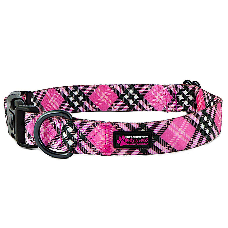 Max and Neo Plaid Pattern NEO Dog Collar - We Donate a Collar to a Dog Rescue for Every Collar Sold (Pink, Small) PINK PLAID - PawsPlanet Australia
